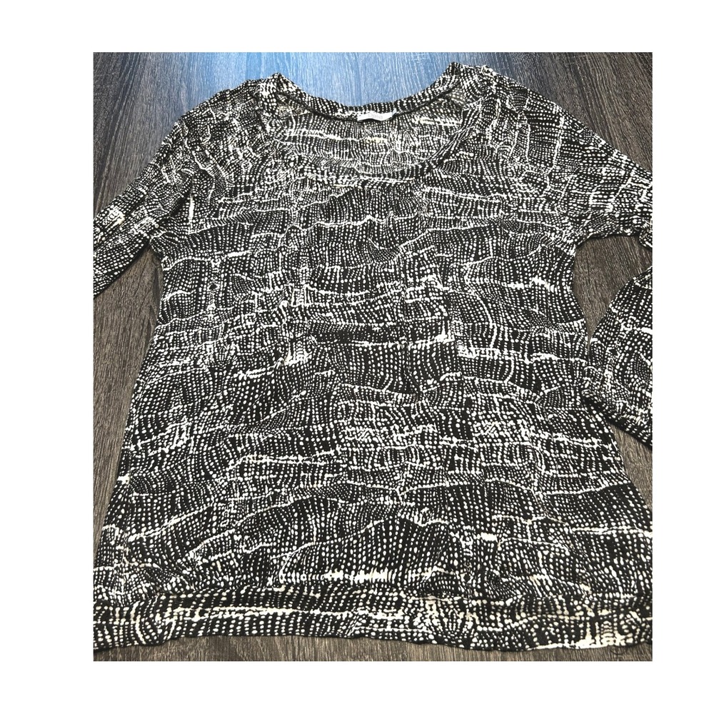 Dalia Black‎ White Abstract Print Long Sleeve Stretch Top Scoop Neck Size XL